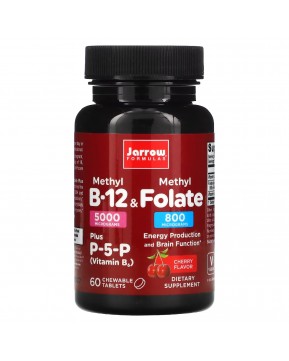 Jarrow Formulas, метил B12 и метилфолат, со вкусом вишни, 5000 мкг/800 мкг, 60 жевательных таблеток Jarrow Formulas, метил B12 и метилфолат, со вкусом вишни, 5000 мкг/800 мкг, 60 жевательных таблеток